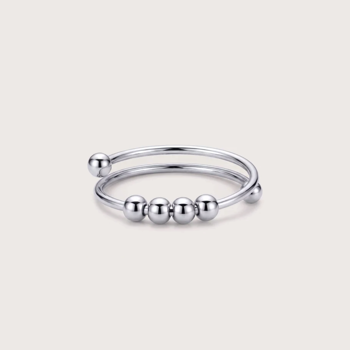Cuff Ring with four beads, in silver