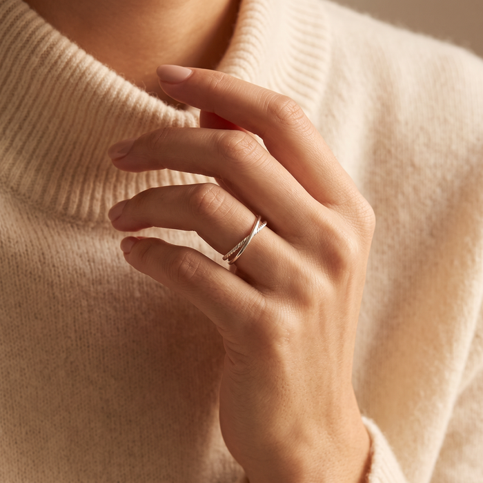 Rope Ring in silver, worn on the hand