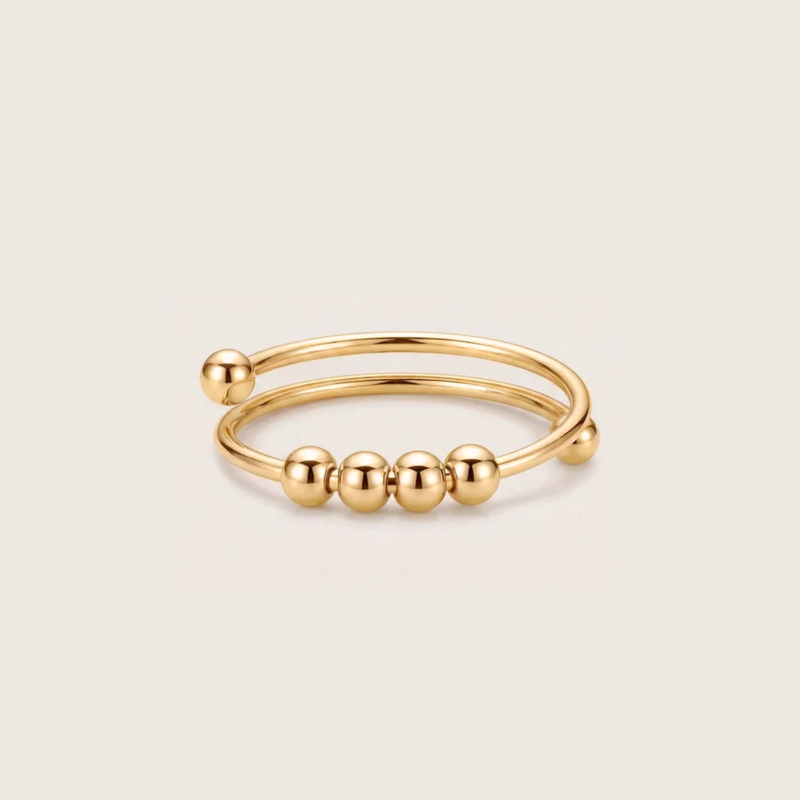 Cuff Ring with four beads, in gold