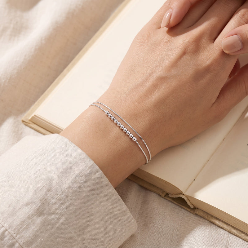 Snake Bracelet, Double Layer in silver, worn on the wrist